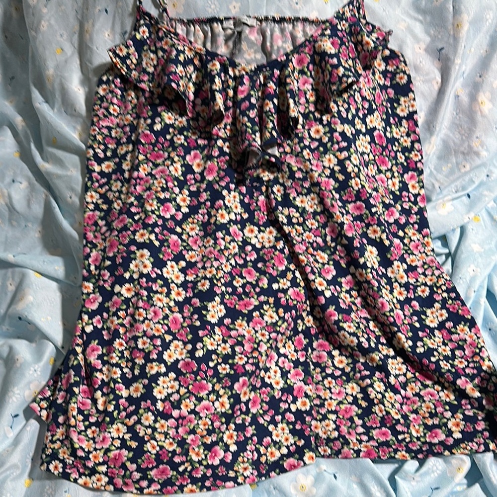 White Birch Black and Pink Ruffled Skater Camisole